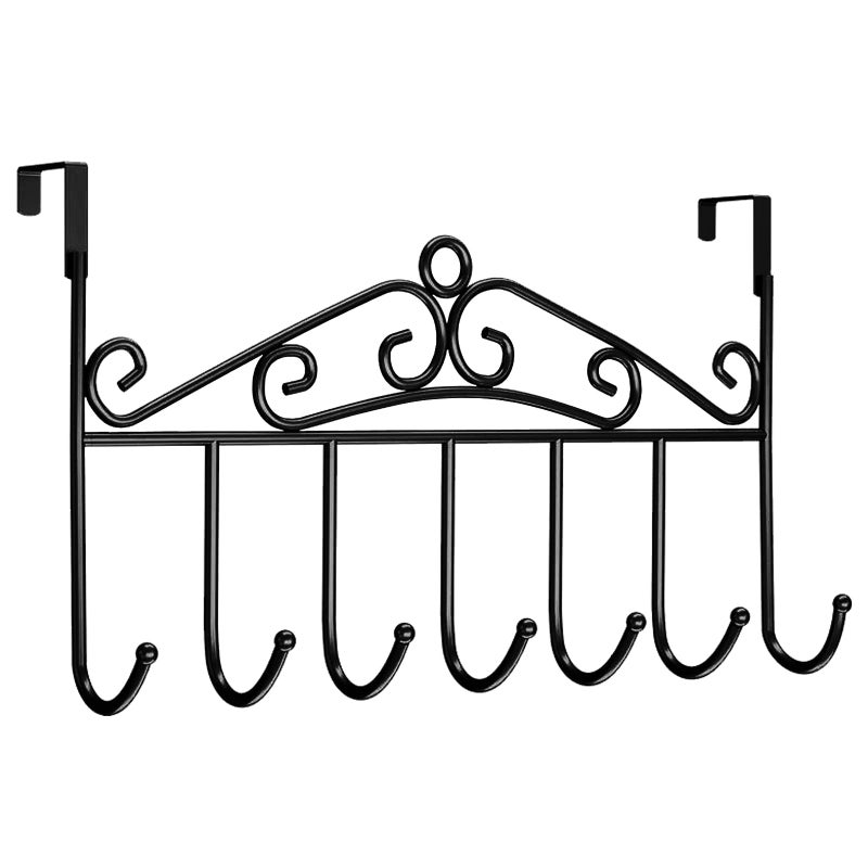 Youdepot Over The Door Hook - 7 Hooks for Bathroom, Clothes, Belts, Hats, Towels - Black Coat & Towel Rack with Door Hanger. - Image 1